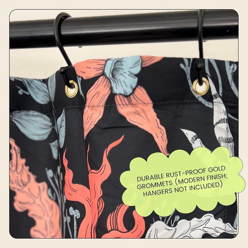Worthwhile Goods Dark Coral Floral Print Shower Curtain - Moody Modern Black Flowers Pattern - Modern Home Decor - Vintage Botanical Style Cool Fabric Shower Curtain For Any Bathroom - 72x72 Inches (Dark Floral) - Image 4
